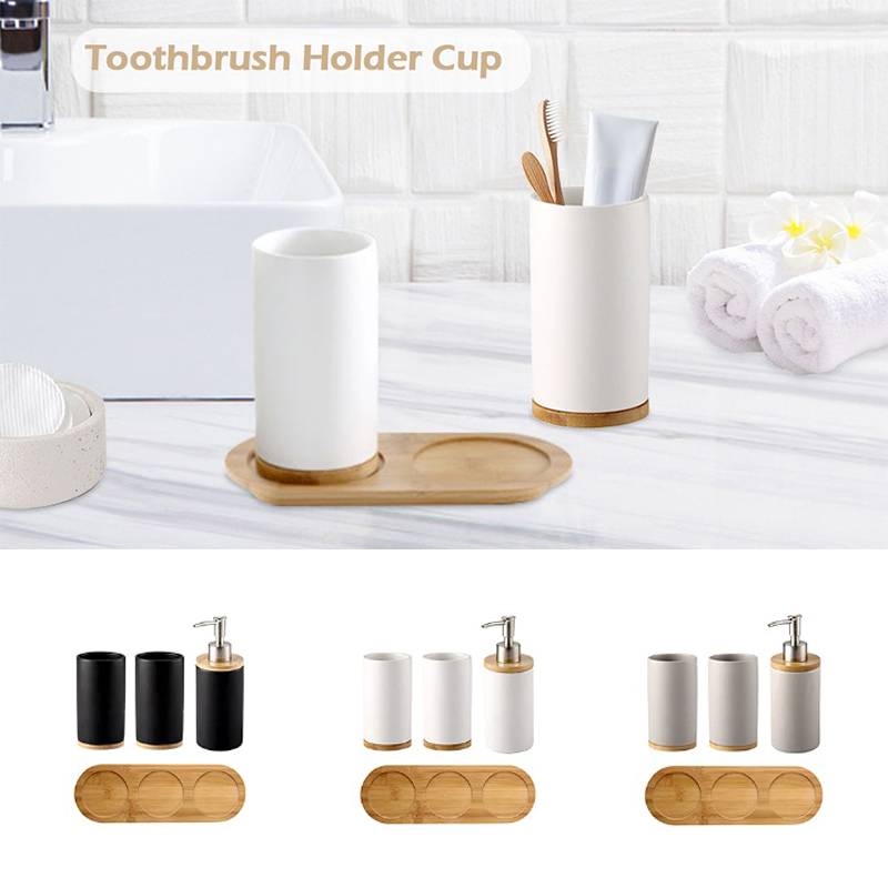 Bamboo Toothbrush Set - Juego de baño de cerámica, dispensador